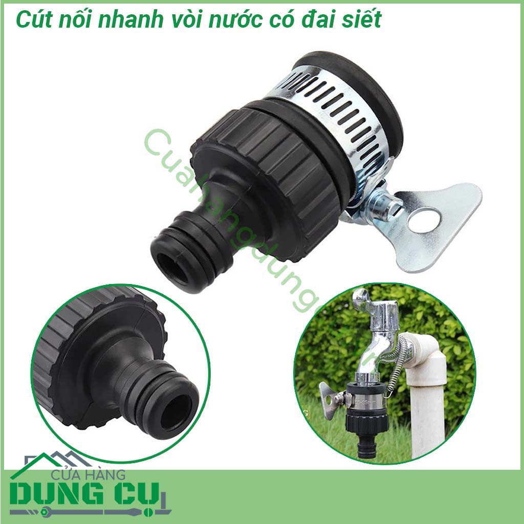 Đầu nối nhanh vòi nước có đai siết 16mm