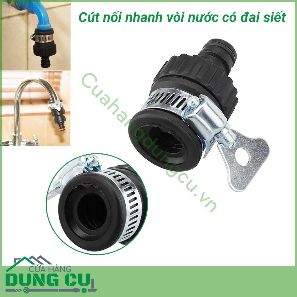 Đầu nối nhanh vòi nước có đai siết 16mm