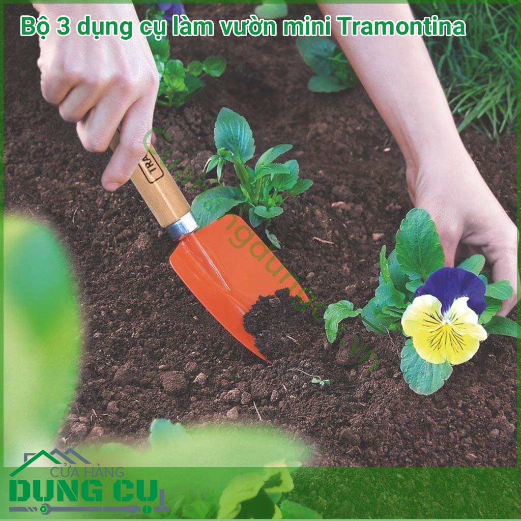 Bộ 3 dụng cụ làm vườn mini Tramontina là một bộ dụng cụ tuyệt vời. Bộ dụng cụ này giúp cho khu vườn của bạn hoàn hảo đến từng chi tiết nhỏ nhất. Bộ dụng cụ bao gồm 3 món: xẻng làm vườn, chĩa làm vườn,cào làm vườn.