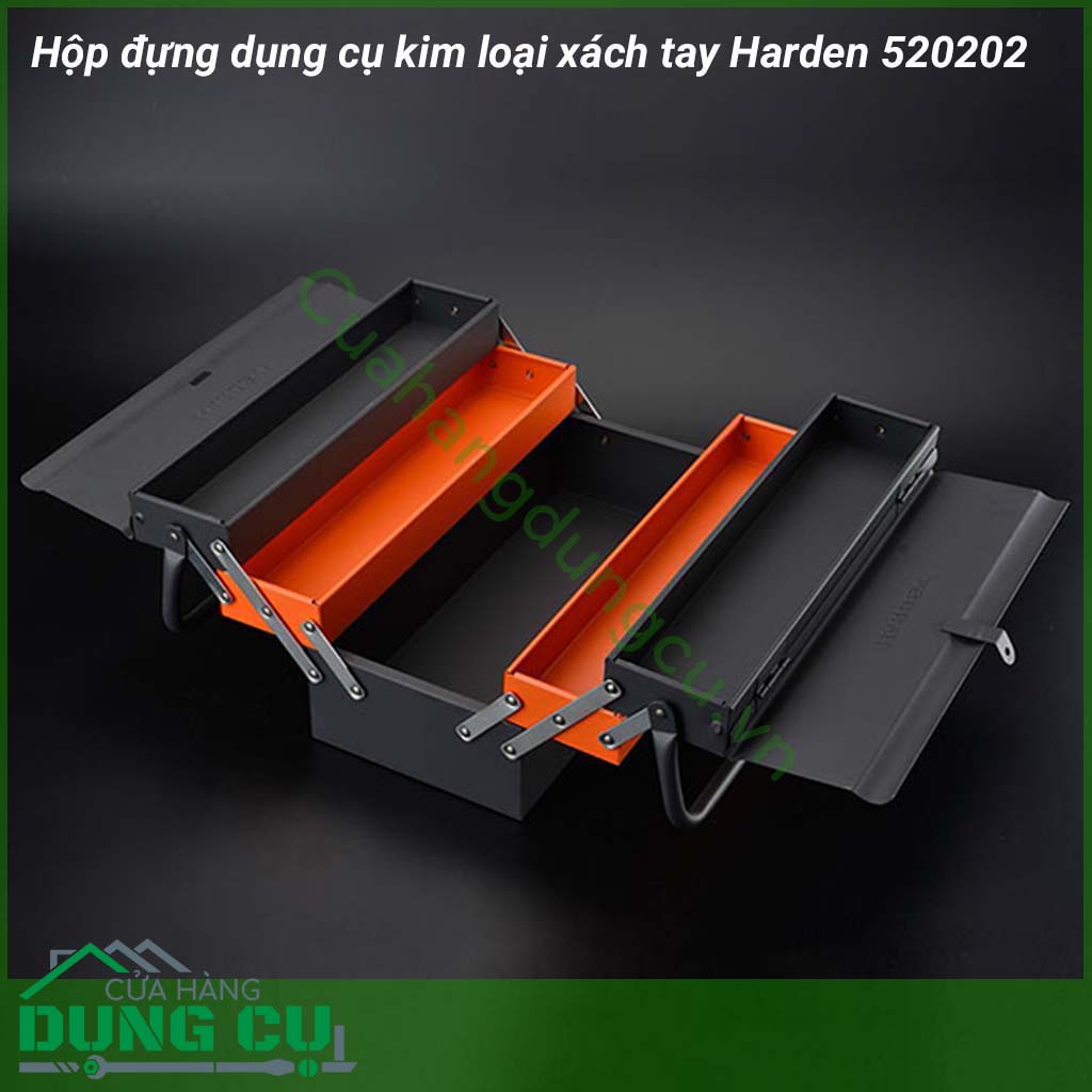 Hộp đựng dụng cụ bằng kim loại Harden có không gian đựng đồ nghề rộng cùng với cách bố trí ngăn khoa học gồm cả ngăn nhỏ và ngăn to giúp bạn có thể đựng từ ốc vít đến kìm, búa, cờ lê, tô vít, máy khoan,...