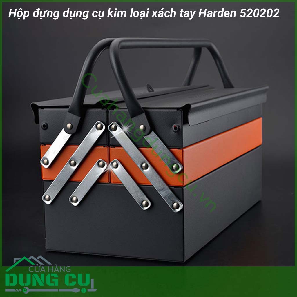 Hộp đựng dụng cụ bằng kim loại Harden có không gian đựng đồ nghề rộng cùng với cách bố trí ngăn khoa học gồm cả ngăn nhỏ và ngăn to giúp bạn có thể đựng từ ốc vít đến kìm, búa, cờ lê, tô vít, máy khoan,...