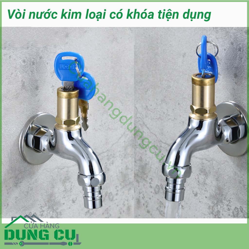 Vòi nước kim loại có khóa tiện dụng được làm bằng Inox304 được thiết kế chắc chắn. Sản phẩm đóng mở bằng khóa nên rất phù hợp lắp ngoài nhà làm vòi rửa chân tay trước khi bước vào nhà. Không lo bị trẻ con mở nước nghịch hoặc người khác lấy trộm nước.
