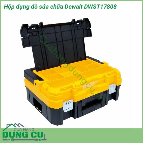Hộp đựng đồ sửa chữa Dewalt DWST17808 được làm từ chất liệu nhựa cao cấp chống va đập và chịu lực tốt. Phần tay cầm được thiết kế rất đa dạng và tiện dụng giúp xách di chuyển dễ dàng .Thùng được trang bị kẹp sắt chắc chắn giúp không rơi đồ ở mọi tư thế.