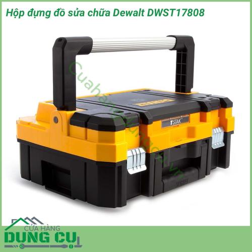 Hộp đựng đồ sửa chữa Dewalt DWST17808 được làm từ chất liệu nhựa cao cấp chống va đập và chịu lực tốt. Phần tay cầm được thiết kế rất đa dạng và tiện dụng giúp xách di chuyển dễ dàng .Thùng được trang bị kẹp sắt chắc chắn giúp không rơi đồ ở mọi tư thế.