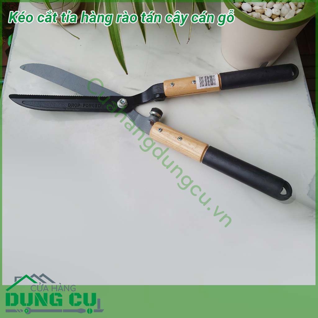 Kéo cắt tỉa hàng rào tán cây cán gỗ&nbsp;với lưỡi kéo&nbsp;được làm bằng thép không gỉ &nbsp;phần lưỡi kéo dày chắc chắn tạo lực cắt khỏe mạnh Đáp ứng được nhu cầu làm vườn cắt tỉa hàng rào và cắt cỏ của người làm vườn