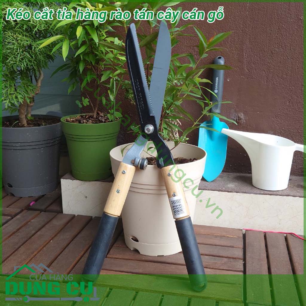 Kéo cắt tỉa hàng rào tán cây cán gỗ&nbsp;với lưỡi kéo&nbsp;được làm bằng thép không gỉ &nbsp;phần lưỡi kéo dày chắc chắn tạo lực cắt khỏe mạnh Đáp ứng được nhu cầu làm vườn cắt tỉa hàng rào và cắt cỏ của người làm vườn