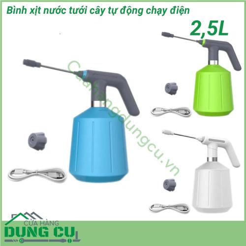 Bình xịt nước tưới cây tự động chạy điện đa năng 2 5L được làm hoàn toàn bằng nhựa cao cấp ABS với độ bền vượt trội tích hợp công nghệ bơm tự động với hai chế độ phun cột nước và sương mù nhỏ giúp sản phẩm phun sương mạnh mẽ