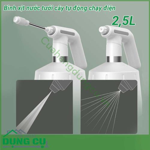 Bình xịt nước tưới cây tự động chạy điện đa năng 2 5L được làm hoàn toàn bằng nhựa cao cấp ABS với độ bền vượt trội tích hợp công nghệ bơm tự động với hai chế độ phun cột nước và sương mù nhỏ giúp sản phẩm phun sương mạnh mẽ