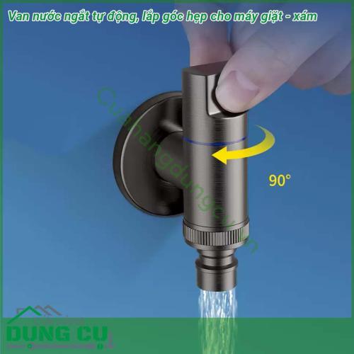 Van nước ngắt tự động lắp góc hẹp cho máy giặt - xám được đúc bằng đồng nguyên khối chống ăn mòn bền đẹp và thân thiện môi trường Kiểu dáng đẹp sáng bóng thiết kế xoay 90 ° xả nước trơn tru không rò rỉ nước Có thể lắp đặt trong không gian nhỏ phù hợp với hầu hết sử dụng tại nhà