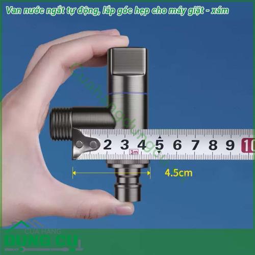 Van nước ngắt tự động lắp góc hẹp cho máy giặt - xám được đúc bằng đồng nguyên khối chống ăn mòn bền đẹp và thân thiện môi trường Kiểu dáng đẹp sáng bóng thiết kế xoay 90 ° xả nước trơn tru không rò rỉ nước Có thể lắp đặt trong không gian nhỏ phù hợp với hầu hết sử dụng tại nhà