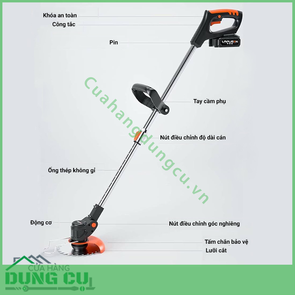 Máy cắt cỏ tỉa cành cầm tay dùng pin LAPUSEN