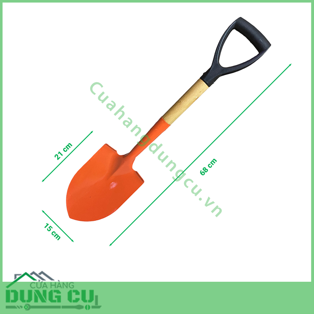 Xẻng làm vườn cán gỗ cầm tay 68cm